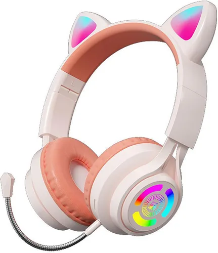 Vista 8 de Auriculares inalámbricos para niños, con Bluetooth 5.3, portátil, plegable, con micrófono HD conectable, luz LED RGB, soporte para tarjeta TF
