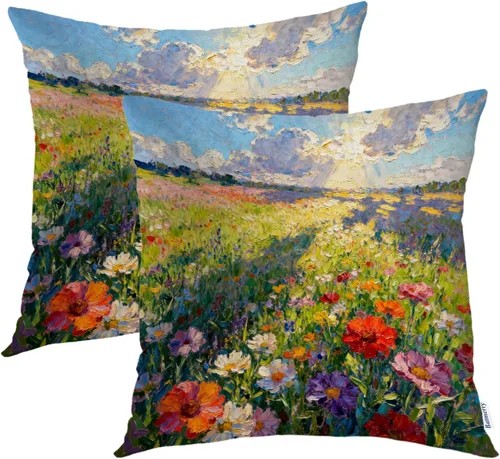 Vista 22 de Batmerry Bunny Basket of Flowers Cute Rabbit Spring Scene Throw Pillow Covers, A Cute Bunny Flowers Decorative Pillow Covers Digital Printing