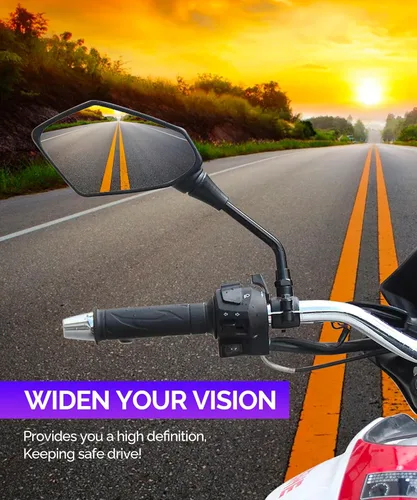 Vista 2 de RACOONA Espejos de Motocicleta - Espejos Laterales de Manillar con Tornillo M8 M10 - Compatible con Bicicleta, Scooter, ATV, UTV, Moto de Cross