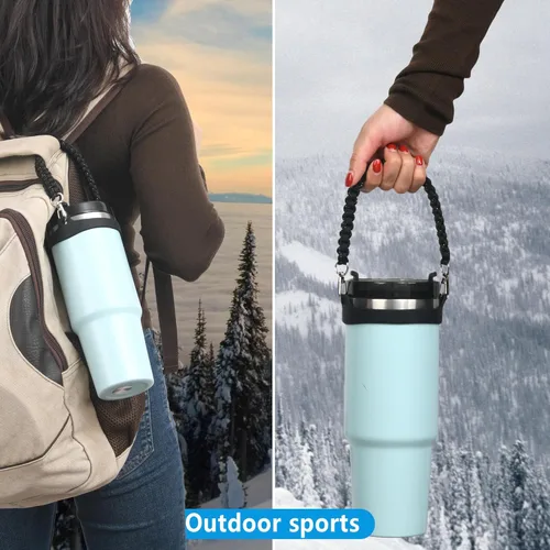 Vista 5 de Wongeto Correa con Asa para Botella de Agua - Compatible con Botella de Agua Stanley - Asa de Paracord para Accesorios de Vaso Stanley
