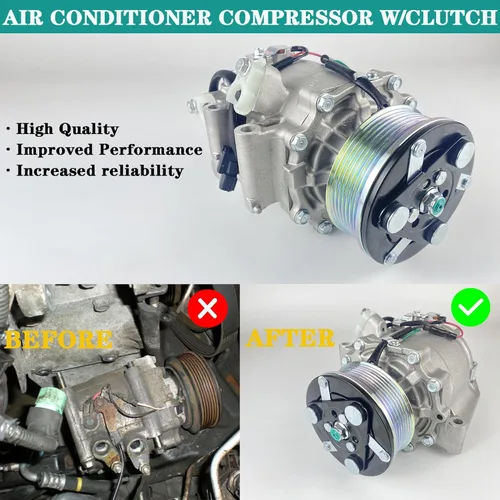 Vista 3 de Compresor de aire acondicionado para auto compatible con Honda Civic 2006 2007 2008 2009 2010 2011 1.8L Compresor de aire acondicionado con embrague