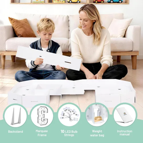 Vista 44 de Marquesina de 3 pies con números iluminados 0, decoración de fiesta, letras grandes iluminadas con bolsa de agua pesada, juego de tablas de espuma