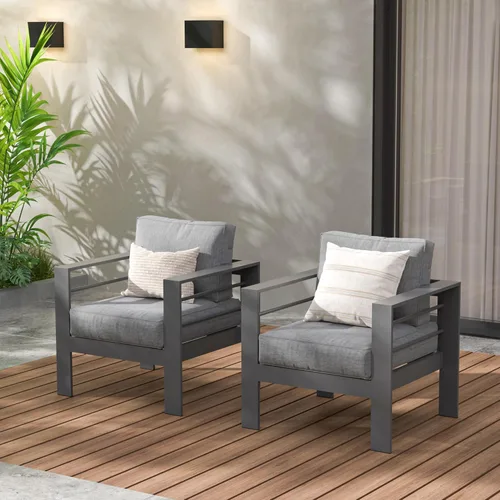 Vista 10 de Wisteria Lane - Juego de muebles de patio con sofá de aluminio, sofá para todo tipo de clima al aire libre de 3 plazas, silla de metal negro