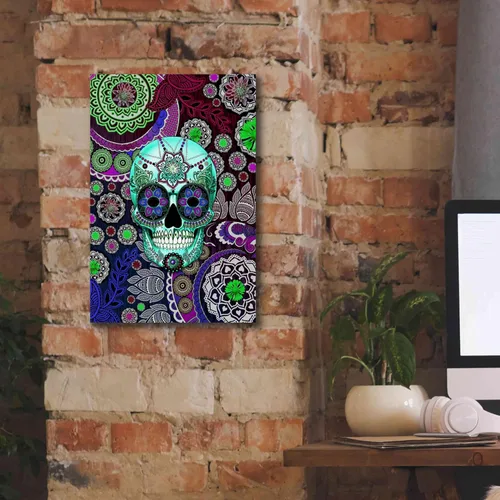 Vista 5 de Epic Graffiti 'Sugar Skull Sombrero Night' de Fusion Idol Arts, arte de pared en lienzo, 12 x 18 pulgadas