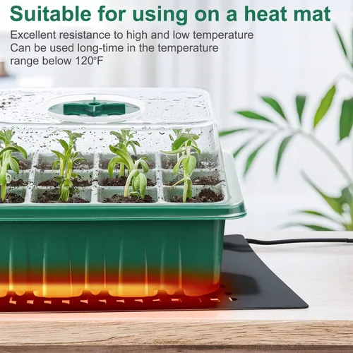 Vista 7 de Paquete de 10 bandejas de iniciación de semillas (bandeja total de 120 celdas) con cúpula de humedad ajustable, bandejas de germinación de plantas