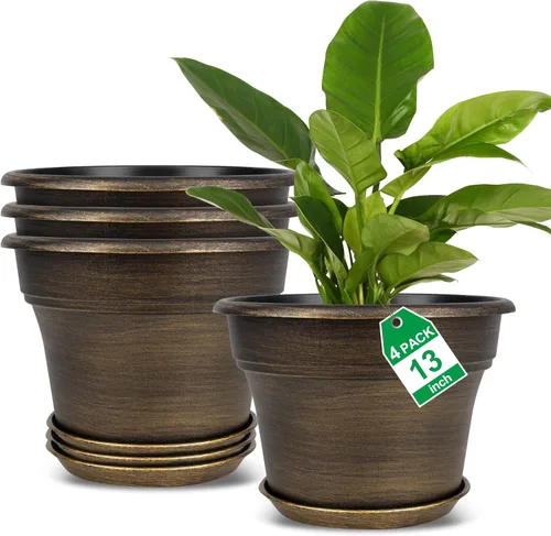 Vista 10 de Juego de 6 macetas de 6 pulgadas, macetas de plástico para plantas de interior con agujeros de drenaje y bandejas, juegos de contenedores