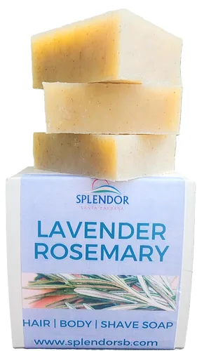 Splendor - Jabón en barra de aceite esencial de romero y lavanda, hecho a mano, vegano, natural, jabón de proceso en frío para cabello, cuerpo y
