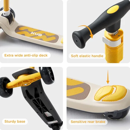 Vista 6 de KUB Toddler Scooter for Kids Ages 2+, 3 Wheel Kick Scooter with LED Light-Up Wheels, Adjustable Height Handlebar, Lean-to-Steer, Anti-Slip Deck