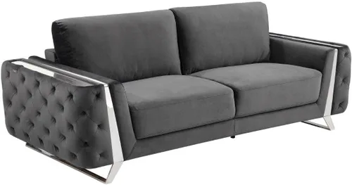 Vista 26 de Blackjack Furniture Lucca Collection - Sofás de terciopelo para sala de estar con marco de madera brasileña tapizado y patas de acero inoxidable, 2