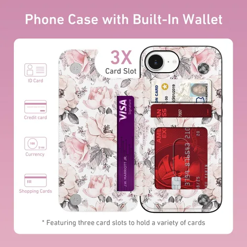 Vista 1415 de LETO para iPhone 15 Pro Funda tipo cartera - Tapa tipo folio con patada - Diseños de moda - Tarjetero - Funda protectora para mujeres y niñas - 6.1