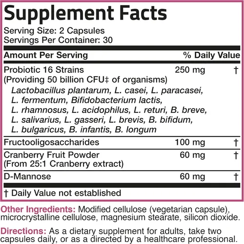 Vista 9 de Bronson Probiótico para mujer 50 mil millones de UFC + prebiótico con arándano y D-manosa – Salud vaginal, digestión saludable, función inmune