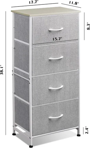 Vista 3 de WLIVE 4 Drawers Dresser for Bedroom, Light Grey Fabric Clothes Storage Organizer Unit, Dresser for Hallway, Entryway, Closets, Sturdy Steel Frame