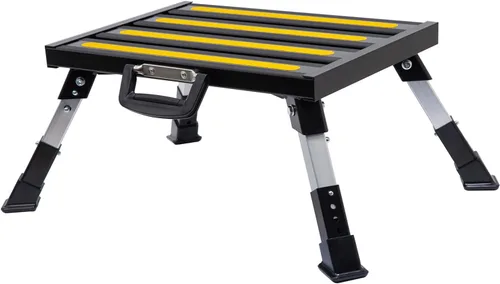 Vista 8 de Escalones de aluminio para caravana, taburete plegable ajustable de 4 niveles con patas de goma antideslizantes, plataforma de tira fluorescente