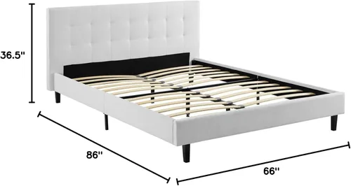 Vista 102 de Modway Linnea - Cama tapizada de plataforma blanca con soporte de listones de madera