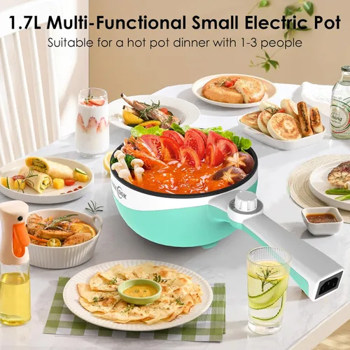 Vista 4 de Audecook Hot Pot Eléctrico, Mini Sartén Eléctrica Portátil Antiadherente de 1.7L para Saltear con Ajuste de Potencia, Cocedor de Ramen Multicocina