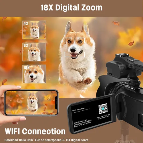 Vista 3 de Videocámara Cámara de Video HD 6K 64MP con Visión Nocturna IR, Cámara para Vlogging de YouTube, Zoom Digital de 18X, Pantalla Táctil de 4.0