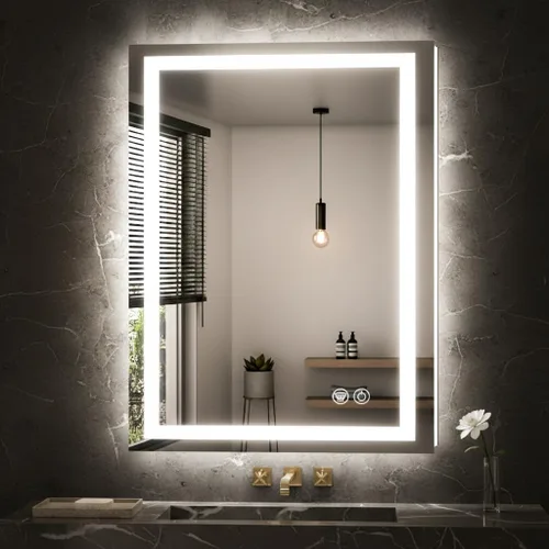 Vista 10 de Espejo de baño de 20 x 28 LED con luces, espejo de tocador de baño iluminado para pared, Espejos para baños, luz frontal y retroiluminada, antivaho