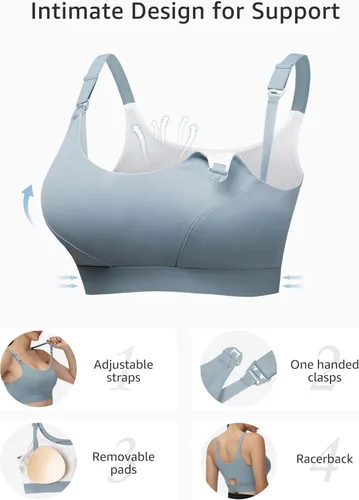 Vista 5 de HOFISH Nursing Bras for Breastfeeding Nursing Sports Bra with Support Racerback Maternity Bra Medium Impact