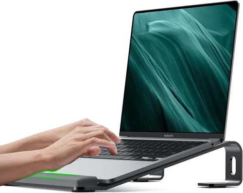 Vista 10 de JCZT Soporte de Laptop de Acrílico Transparente para Escritorio, con Reposamuñecas, Soporte Ergonómico Desmontable Compatible con Todas las Laptops