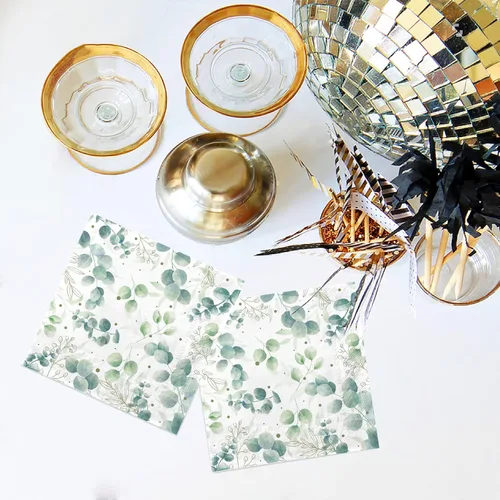 Vista 7 de Servilletas de papel desechables de color verde salvia de 3 capas para baño, servilletas de eucalipto para bebidas de salvia, baby shower, fiesta