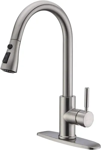 Vista 18 de WEWE Grifos de cocina con pulverizador desplegable, grifo de cocina de estilo granja en bronce cepillado con aceite, comercial, moderno, de arco
