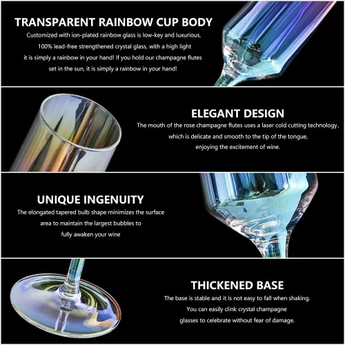 Vista 3 de Gutsdoor Juego de 2 copas de champán iridiscentes para boda, Navidad, San Valentín, copas de champán
