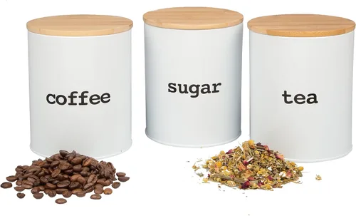 Vista 5 de Good Cooking Juego de recipientes de cocina con tapas de bambú herméticas, 3 recipientes de almacenamiento de alimentos para café, té y azúcar