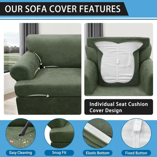 Vista 5 de Fundas para Sillón de 2 Piezas con Cojín en T, Fundas de Aspecto de Cuero para Sofá, Fundas para Sillas, Protector de Muebles Elástico, Funda