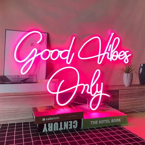 HDJSIGN Letrero de neón con luces LED «Good Vibes Only» para decoración de pared, boda, fiesta, tienda, dormitorio, hogar, apartamento, habitación