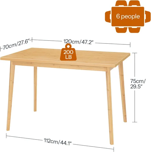 Vista 2 de HOOBRO Mesa de comedor, mesa de comedor de bambú para 4-6, mesa de cocina rectangular de 47.2 pulgadas, fácil de montar, para comedor, sala