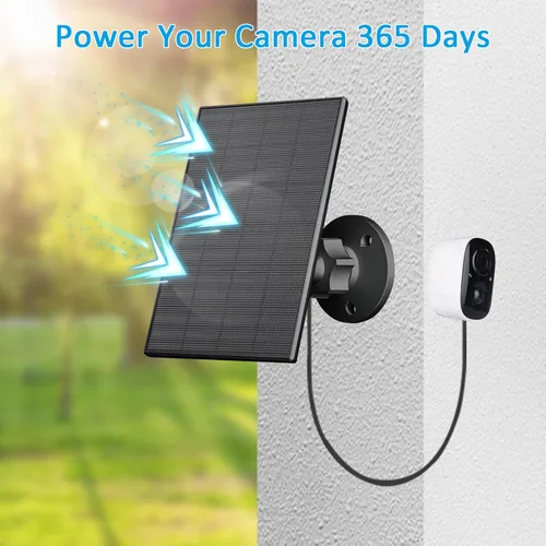 Vista 3 de Panel solar de 2 W para cámara de seguridad al aire libre, cargador USB/USB-C con IP65 impermeable, montaje ajustable de 360° y cable de 7.2 pies