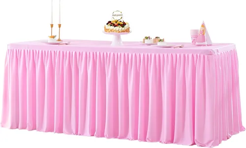 Vista 178 de Manteles de poliéster negro para mesas rectangulares de 4 pies, cubierta de mesa ajustada sin arrugas con falda de mesa plisada con volantes