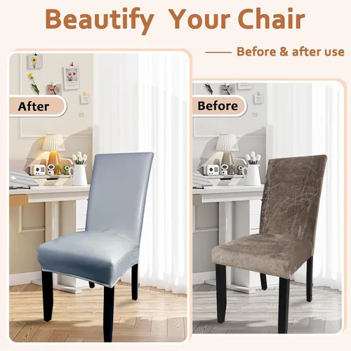 Vista 6 de Juego de 4 fundas de cuero suave para sillas de comedor, elásticas, impermeables, protectoras, a prueba de aceite y arañazos, estilo moderno