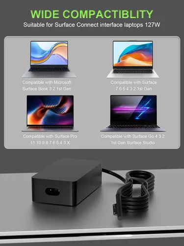 Vista 3 de Cargador de 127 W 102 W compatible con Microsoft Surface Laptop Studio/Go 1 2 3 Book 3 2 1/Surface Laptop 7 6 5 4 3 2 1 Surface Pro 10 9 8 7 7+ 6 5