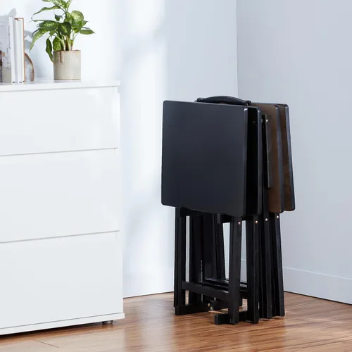 Vista 8 de Amazon Basics Cena portátil para TV, paquete de 4 unidades, mesa rectangular plegable con estante de almacenamiento, color negro, 15 x 19 x 26