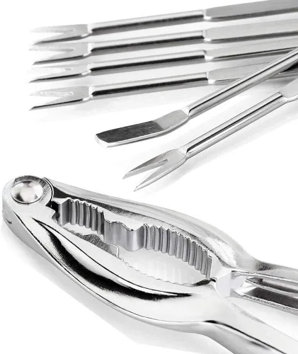 Vista 2 de Juego de 8 herramientas para mariscos, galletas de cangrejo, nueces, galletas y púas, 4 tenedores de patas de cangrejo, 2 galletas de langostas