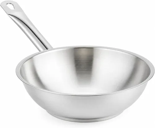 Sartén de acero inoxidable serie SS1 de 7 pulgadas con parte inferior recubierta de aluminio, grado comercial, listado NSF, lista para inducción,