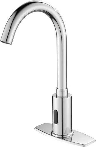 Vista 9 de Grifo de lavabo de baño sin contacto, sensor de movimiento automático, manos libres, con placa de cubierta de orificio y válvula de agua de mezcla