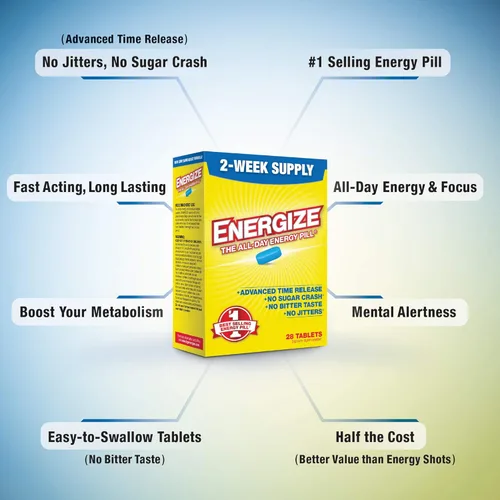 Vista 4 de Píldoras de cafeína Energize - Píldora energética de acción rápida - Suplemento cerebral de enfoque saludable - Rendimiento mejorado, estado