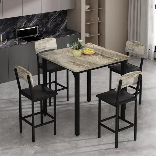 Vista 2 de Juego de mesa de comedor AWQM de 5 piezas, juego de mesa de comedor para 4, mesa de altura de mostrador y 4 taburetes de bar, juego de comedor