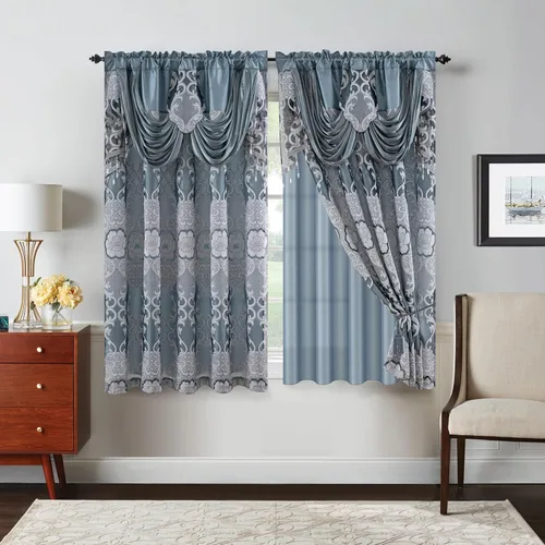 Vista 14 de Petrichor Cortinas de gasa jacquard transparente borgoña (54 pulgadas de ancho x 63 pulgadas de largo), 2 paneles con cenefa adjunta, diseño floral