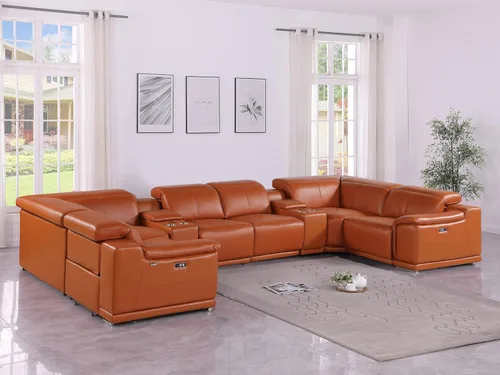 Vista 489 de BlackJack Furniture Venice - Sofá modular de cuero italiano de grano superior de 5 piezas con 3 reclinables eléctricos, reposacabezas ajustable