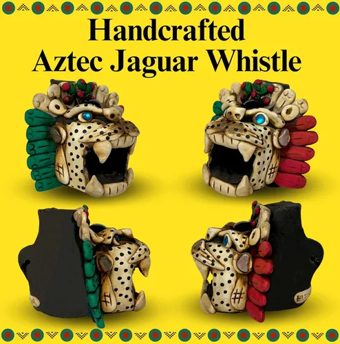 Vista 4 de Silbato Azteca Jaguar con Penacho - Silbato Azteca Jaguar con Penacho - Produce gritos fuertes hasta 125 dB (Edición Tricolor)