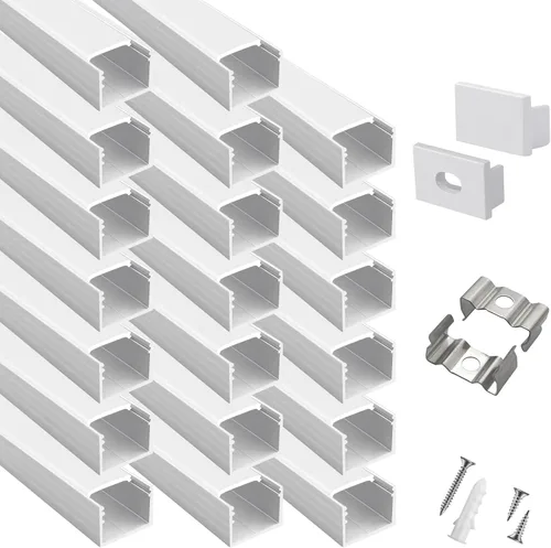Vista 9 de hunhun Paquete de 10 canales de aluminio LED en forma de U de tamaño grande de 3.3 pies con cubierta lechosa, tapas finales y clips de montaje