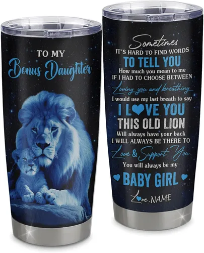 Vista 28 de Vaso de acero inoxidable personalizado con texto en inglés «To My Bonus Daughter From Stepmom», vaso curvado de 20 onzas con diseño de girasol