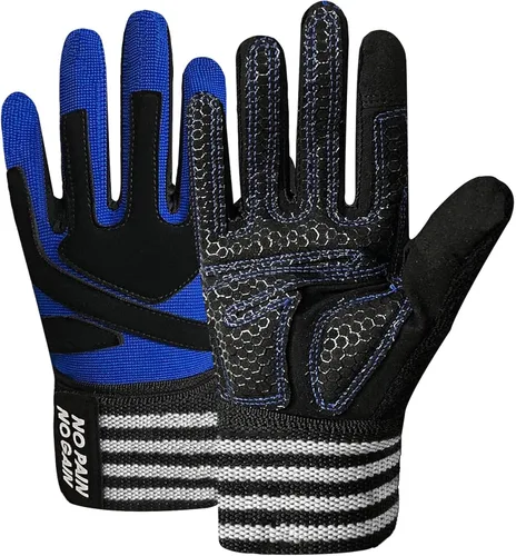 Vista 9 de FINGER TEN Guantes de entrenamiento de levantamiento de pesas, medio dedo completo con soporte para correa de muñeca, agarre acolchado