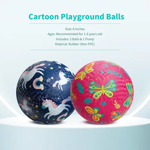 Vista 2 de ZOOJOY Paquete de 2 Bolas de Dibujos Animados para Parque Infantil para Niños de 1 a 6 años, Bolas de Goma de 6 Pulgadas para Dodgeball, Bolas