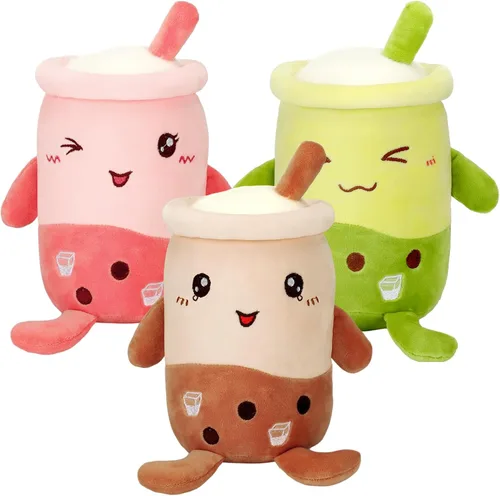 Lewtemi 3 almohadas de peluche de burbujas con forma de comida, juguetes de té con leche, almohada de relleno de taza de té, taza de burbujas suave,