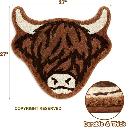 Vista 2 de Percozzi Highland - Alfombra de baño estilo occidental de vaca escocesa, de cuernos largos, de vaca, suave, estética, para dormitorio, casa rural