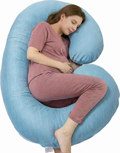 Vista 8 de 1 MIDDLE ONE Almohada de embarazo, almohada de cuerpo completo en forma de C para mujeres embarazadas para apoyo de maternidad con funda (negro)